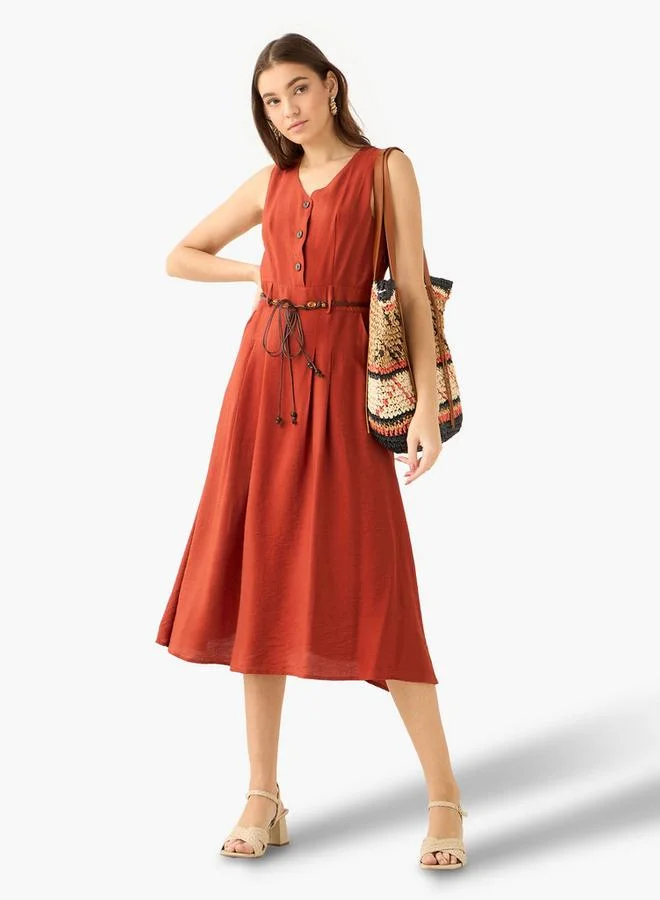Splash FAV  Midi Shirt Dress with Belt for Women | Best Price UAE